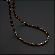 Seven Art Jewelry Doğal Taş Kolye, Kehribar, Kaplan Gözü ve Hematit Kolye, Erkek Kolye, Kadın Kolye