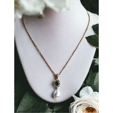 Fayra Accessories Oval Kristal Taşlı Mayorka İnci Kolye