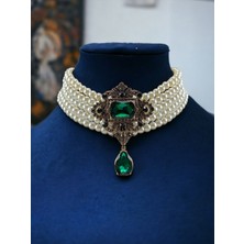 Baget ve Su Damlası Taşlı Inci Choker Kolye