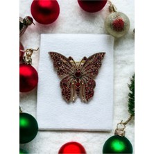 Fayra Accessories Kırmızı Kristal Taşlı Kelebek Broş