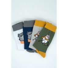 Stocalze Unisex Pamuklu Kedi ve Ayı Özel Desenli 4 Farklı Renkli Esnek Terletmez Rahat Soket Çorap