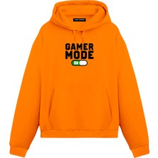Alex Rosen Gamer Baskılı Turuncu Unisex Oversize Fit Pamuklu Kapüşonlu Sweatshirt