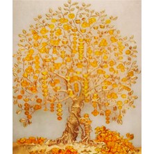 5d Elmas Taş Işleme Kiti 40X50 cm Altın Ağaç Desen