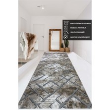 Kahve Gri Kaymaz Taban Yıkanabilir Kesme Yolluk Salon Mutfak Oturma Odası Halı