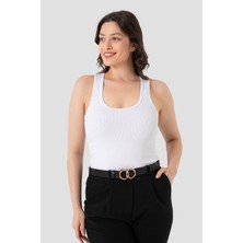 Kadın Fitilli Görünümlü Kalın Askılı Basic Atlet 3'lü Paket Beyaz Siyah Gri