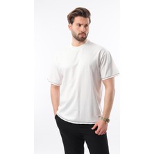  Madmext Ekru Bisiklet Yaka Basic Erkek Tişört E7105