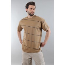 Kapuçino Bisiklet Yaka Basic Çizgili Erkek T-Shirt E7102