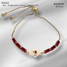 Archin Işıltılı Kalp Figürlü Kırmızı Taşlı ve 14 Ayar Altın Plakalı Doğum Ayına Özel Bileklik