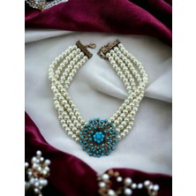 Fayra Accessories Turkuaz Taş İşlemeli Tasma İnci Kolye
