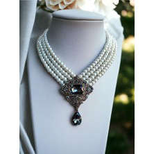 Antrasit Gri Cam İnci Tasma Kolye