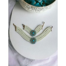 Fayra Accessories Turkuaz Taşlı Dandelion İnci Kolye ve İnci Bileklik Seti