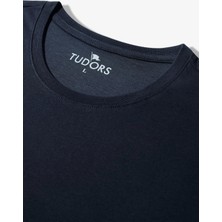 Tudors 3'lü Paket Lacivert-Beyaz-Haki Rengi Slim Fit Dar Kesim  Pamuk Bisiklet Yaka Tişört