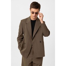 Antioch Haki Relax Fit Kruvaze Kapama Erkek Teknik Blazer Ceket