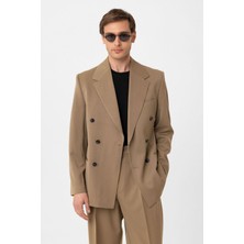 Antioch Camel Relax Fit Kruvaze Erkek Blazer Ceket