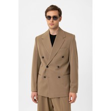 Antioch Camel Relax Fit Kruvaze Erkek Blazer Ceket