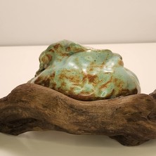 Bdd Art Ceramic Tasarım El Yapımı Su Yeşili Seramik Kase - Doğal Ağaç Üstü Dekoratif