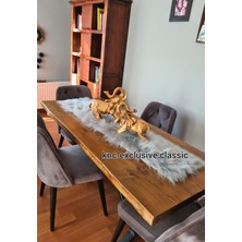 Runner Gri  Kürklü Peluş Masa Örtüsü Şık Dekoratif Lüks Elegant Modern Dekoratif  Runner