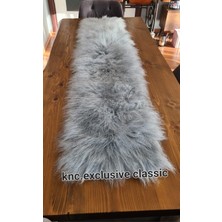 Runner Gri  Kürklü Peluş Masa Örtüsü Şık Dekoratif Lüks Elegant Modern Dekoratif  Runner