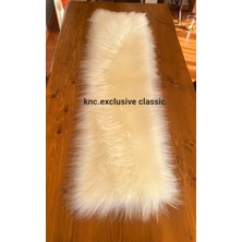 Runner Krem Kürklü Peluş Masa Örtüsü Şık Dekoratif Lüks Elegant Modern Dekoratif  Runner
