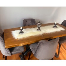 Runner Krem Kürklü Peluş Masa Örtüsü Şık Dekoratif Lüks Elegant Modern Dekoratif  Runner