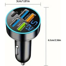 Baideluo 5 Portlu Qc3.0 USB Araba Şarj Cihazı, Dijital Ekranlı, Hızlı Şarj Çoklu Port Adaptörü
