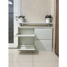 Arinna 2+2 Beyaz Metal Ayakkabılık ( Üst Ahşap Tablalı )