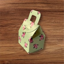 Çanta Gül Desenli Kutu Lokum Kutusu Kına Kutusu 5,5x6,5x4  cm  Paket 25 Li Poşet