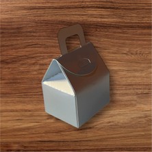 Çanta Gümüş Gri Kutu Lokum Kutusu Kına Kutusu 5,5x6,5x4 cm Paket 25 Li Poşet