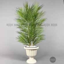 Biçiçek Yapay Areka Ağacı Palmiye Ağacı 33 Yapraklı Bambu Gövdeli Kırıkbeyaz Nergis Saksı Salon Çiçeği 130CM