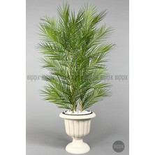 Biçiçek Yapay Areka Ağacı Palmiye Ağacı 33 Yapraklı Bambu Gövdeli Kırıkbeyaz Nergis Saksı Salon Çiçeği 130CM