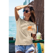 Zestia Unisex T-Shirt, Bear Beer Tasarım Baskılı, Oversize,  Pamuk, Krem T-Shirt NO:00207
