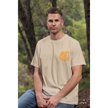 Zestia Unisex T-Shirt, Bear Beer Tasarım Baskılı, Oversize,  Pamuk, Krem T-Shirt NO:00207