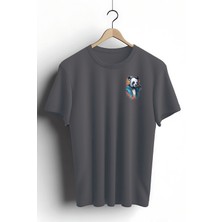 Zestia Unisex T-Shirt, Animals, Panda Tasarım Baskılı, Oversize, Antrasit T-Shirt NO:00353