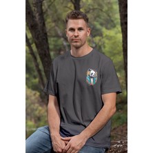 Zestia Unisex T-Shirt, Animals, Panda Tasarım Baskılı, Oversize, Antrasit T-Shirt NO:00353