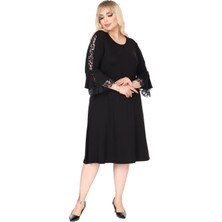 Melsay Butik Siyah Bisiklet Yaka Truvakar Kol Dantel Detaylı Abiye Elbise