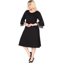 Melsay Butik Siyah Bisiklet Yaka Truvakar Kol Dantel Detaylı Abiye Elbise