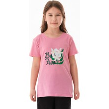 %100 Pamuk Önü ve Arkası Çiçek Baskılı Kız Çocuk Tişört
