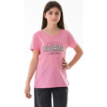 %100 Pamuk Florida Yazı Baskılı Kız Çocuk Tişört