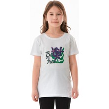 %100 Pamuk Önü ve Arkası Çiçek Baskılı Kız Çocuk Tişört