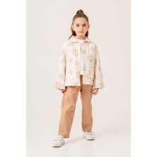 Miniğimin Cicileri Papatya Desen Ceketli Gabardin Kız çocuk takım - Kahve