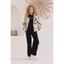 Minigimin Cicileri (4-14 Yaş) Modern Desenli Kız Çocuk 3 Lü keten takım - Siyah