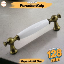 Badem10 Arnas Porselen Antik Sarı Kulp 128 mm Mobilya Çekmece Mutfak Dolabı Dolap Kapak Kulpu