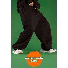 Ayarlanabilir Paçalı Bol Eşofman Altı Baggy Siyah Gri Füme