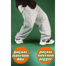 BSBSPOR Kadın Ayarlanabilir Paçalı Bol Eşofman Altı Gri Füme Rahat Kumaş Sportif Stil