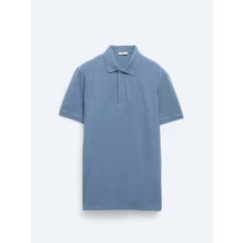 Havacı Mavi Düz Polo Yaka %100 Pamuk T-Shirt