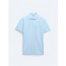Kip Mavi Düz Polo Yaka %100 Pamuk T-Shirt