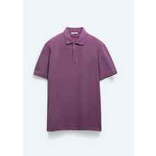 Mor Düz Polo Yaka %100 Pamuk T-Shirt