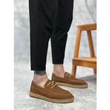 BA0358 BOA Doğal Deri Tozu Bağcıklı Kauçuk El Yapımı Espadril Taban Taba Renk Erkek Ayakkabı