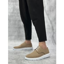 BA0003 Bağcıklı Klasik Spor Keten Hardal Beyaz Taban Casual Erkek Ayakkabı