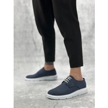 BOA BA0003 Bağcıklı Klasik Spor Keten Lacivert  Beyaz Taban Casual Erkek Ayakkabı